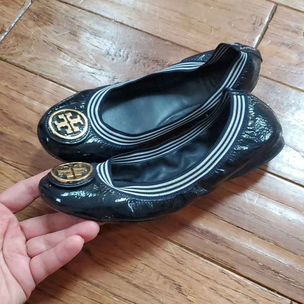 Tory Burch Caroline 2 Blue Patent Ballet Flats